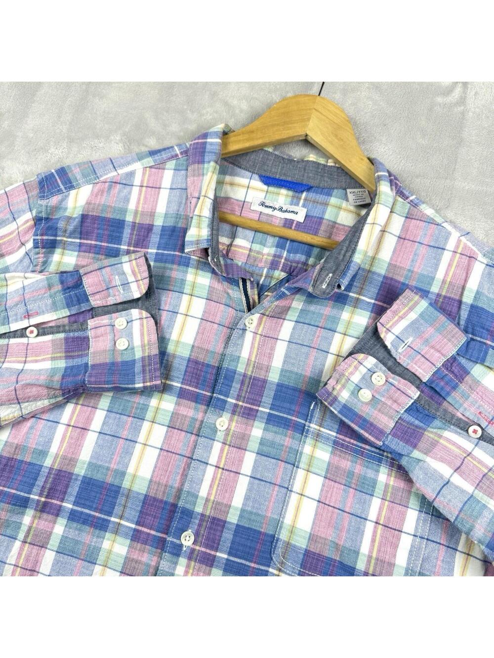 Tommy Bahama Plaid Button Up Shirt LS Men XXL Island Modern Smart Casual Preppy